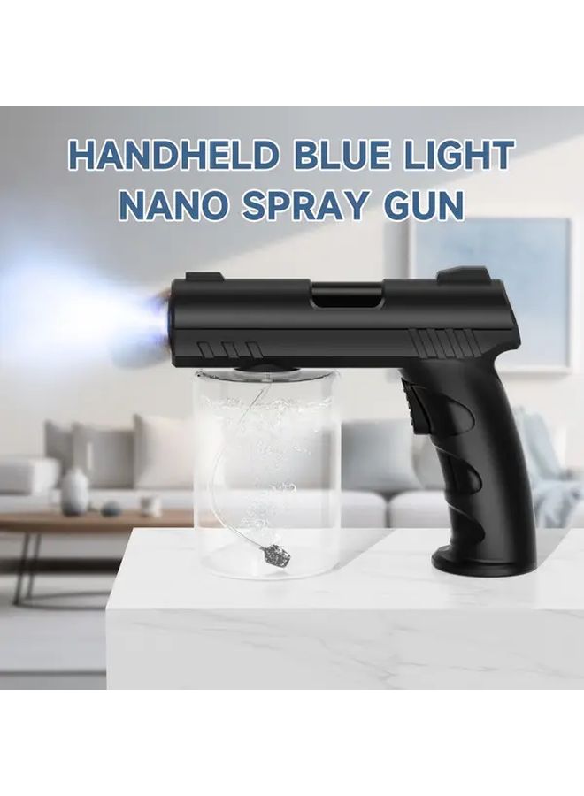 1pc Handheld Nano Blue Light Atomizer Gun White Spraying Mist Maker USB Rechargeable Portable Mister With 1200mAh Battery 8 Spray Modes Clog Nozzle Non Slip Grip For Home Office Garden Cooking Plant Care Pets Disinfection - Image 2