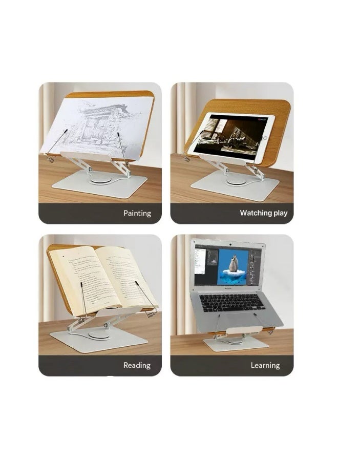 Book Stand Holder for Reading, Adjustable Holder Tray with 360° Rotating Base & Page Clips, Foldable Desktop Book Stand for Cookbook, Sheet Music, Laptop, Recipe, Textbook - Image 3