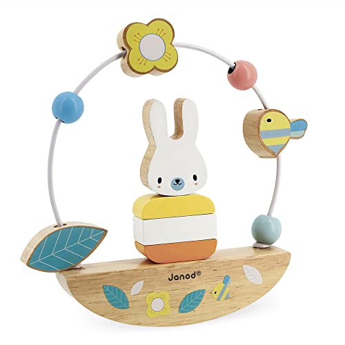 Janod Pure Bead Maze and Rocking Rabbit Ages 1 J05149 White - Image 1