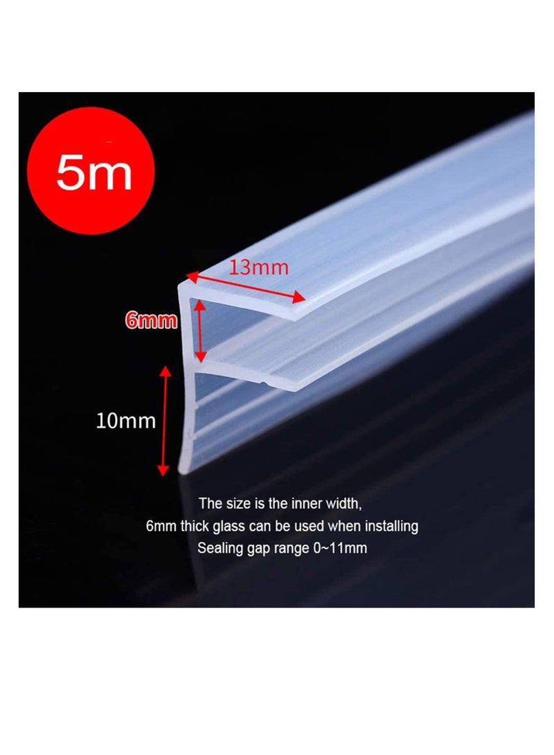 Shower Screen Seal Rubber, Frameless Shower Door Seal Strip, Weather Stripping Seal Sweep for 6 mm Glass Bathroom Waterproof Silicone Strip Shower Room Balcony Windshield Strip (5m) - Image 2