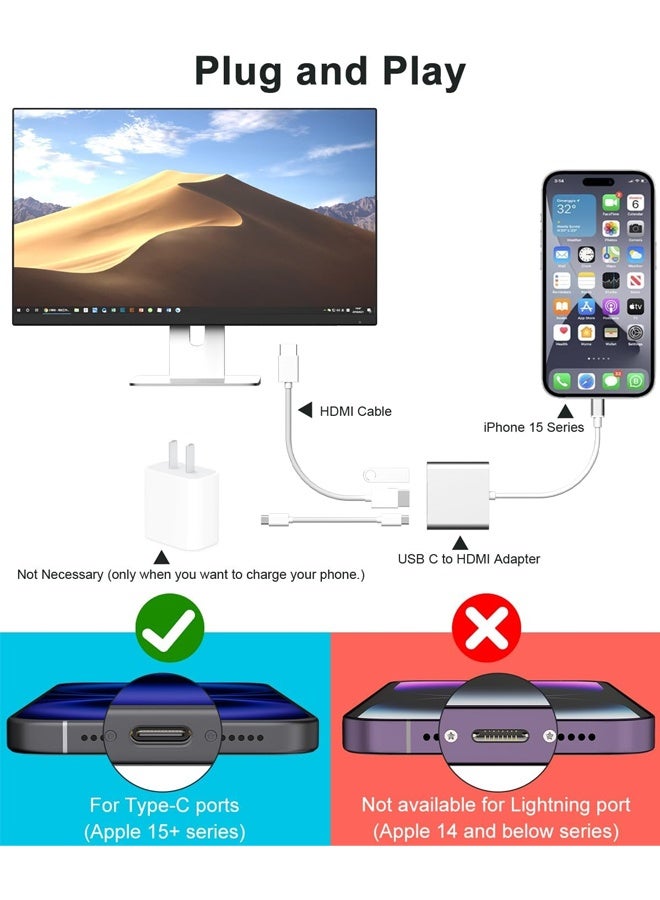 3 in 1 Type C To HDTV Adapter, 4K HDMI USB 3.0 PD Fast Charging Adapter for iPhone 15 16 Series MacBook Matebook Huawei Xiaomi Samsung Type C Interface - Image 2