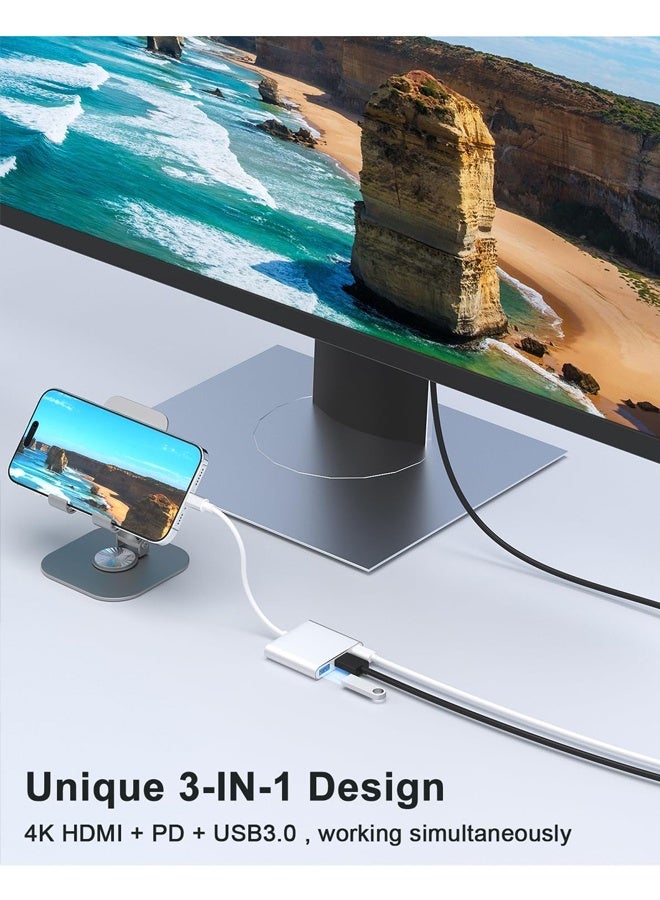 3 in 1 Type C To HDTV Adapter, 4K HDMI USB 3.0 PD Fast Charging Adapter for iPhone 15 16 Series MacBook Matebook Huawei Xiaomi Samsung Type C Interface - Image 4