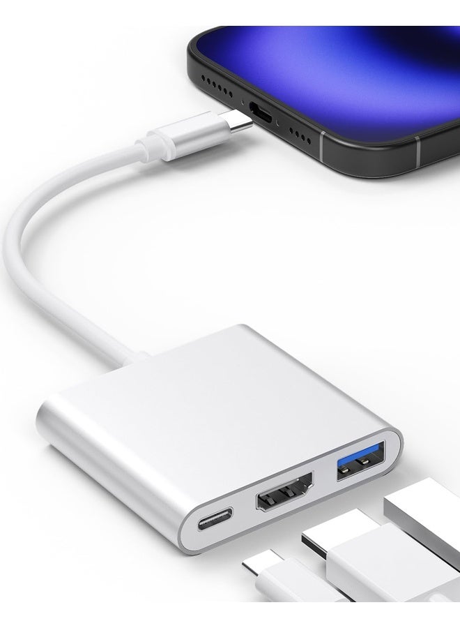 3 in 1 Type C To HDTV Adapter, 4K HDMI USB 3.0 PD Fast Charging Adapter for iPhone 15 16 Series MacBook Matebook Huawei Xiaomi Samsung Type C Interface - Image 1