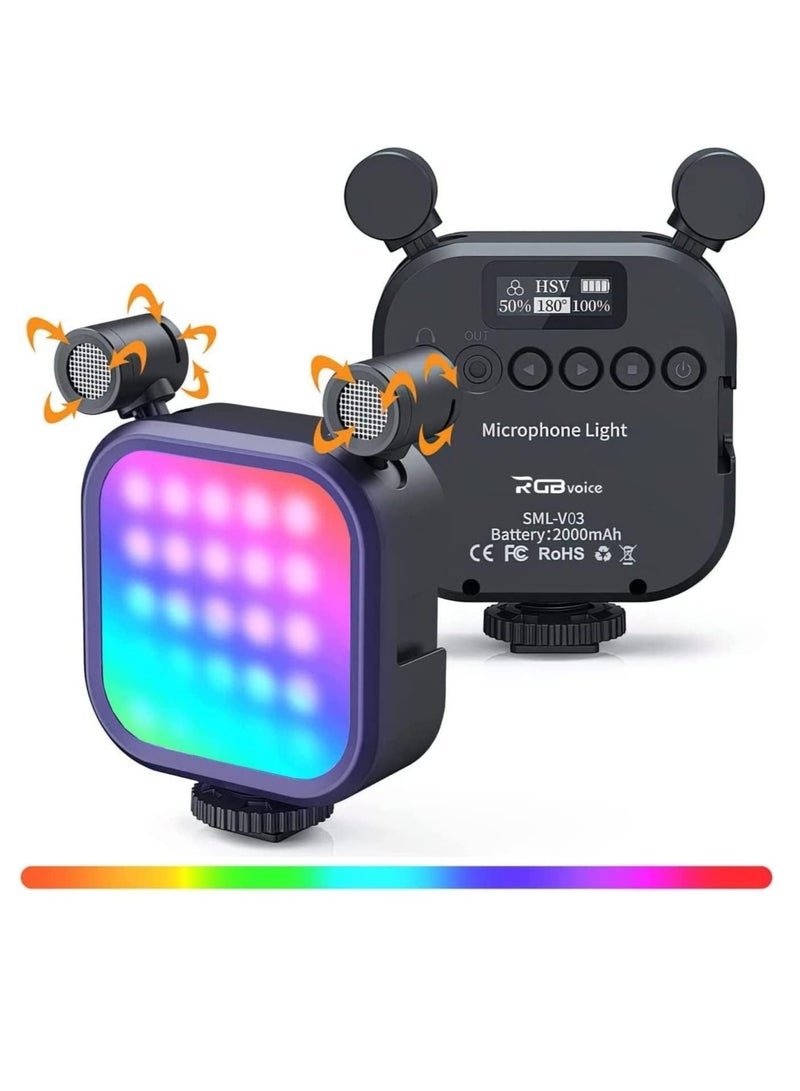Captaintech Portable RGB Video Lights, 2 in 1 LED Camera Light with Dual Stereo Microphone 360° Full Color Light for Photography 2 Cold Shoes, 2000mAh Rechargeable CRI 95+ 2500-9000K Dimmable Panel Fill Lamp - Image 1