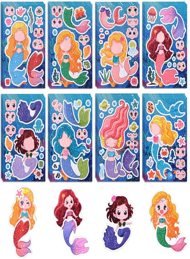 Reaeon 24 PCS 8.27’’×5.9’’ Make a Face Stickers for Kids Toddlers, Make Your Own Mix and Match Mermaid Stickers Sheets for Girls Crafts Activities, Birthday Gifts, Goodie Bags Stuffers - Image 2