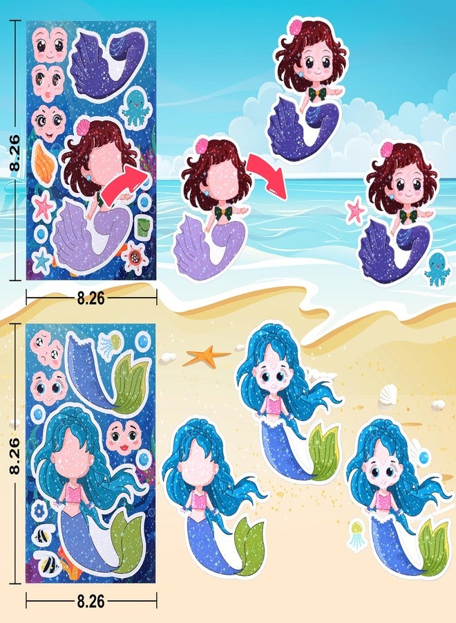 Reaeon 24 PCS 8.27’’×5.9’’ Make a Face Stickers for Kids Toddlers, Make Your Own Mix and Match Mermaid Stickers Sheets for Girls Crafts Activities, Birthday Gifts, Goodie Bags Stuffers - Image 5