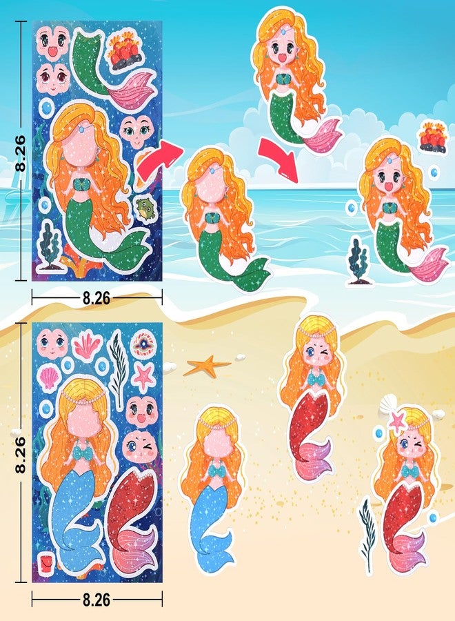 Reaeon 24 PCS 8.27’’×5.9’’ Make a Face Stickers for Kids Toddlers, Make Your Own Mix and Match Mermaid Stickers Sheets for Girls Crafts Activities, Birthday Gifts, Goodie Bags Stuffers - Image 3