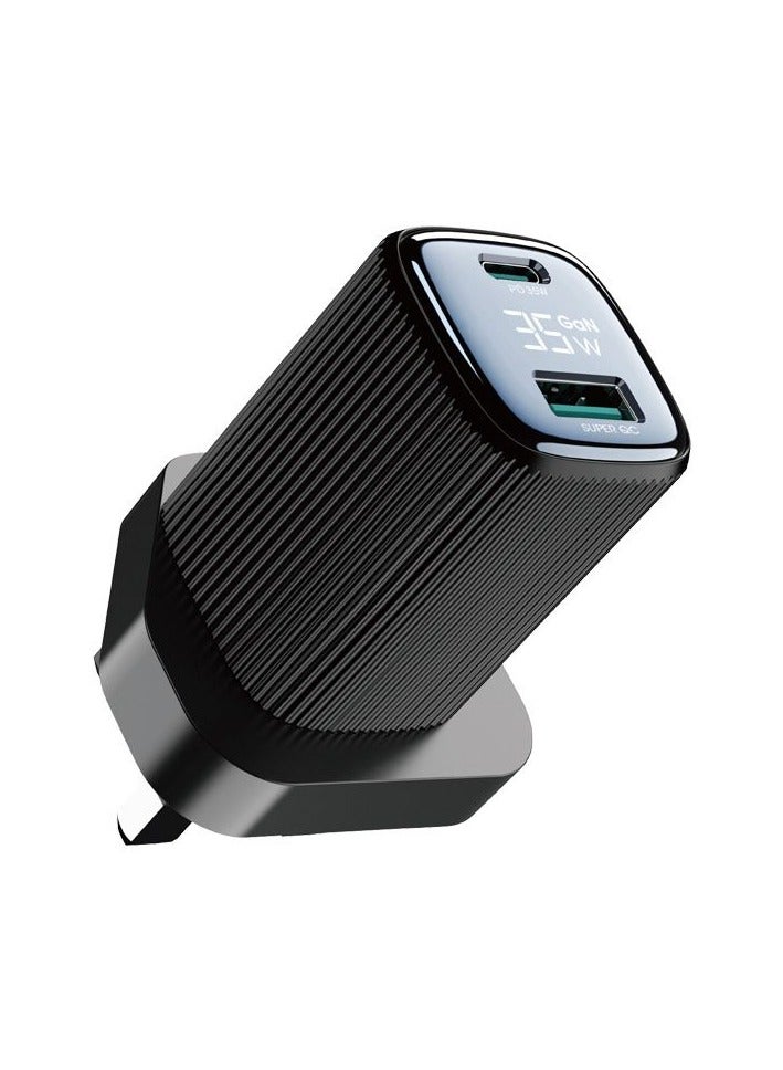 DADU GaN 35W Fast Charger DC 370 | PD + QC USB-C & USB Fast Charging Adapter with Digital Display, European & UK Travel Plug, Universal Compatibility for iPhone, Android, MacBook, Power Bank, ThinkPad, AirPods & Other Devices (Without Cable) - Image 1