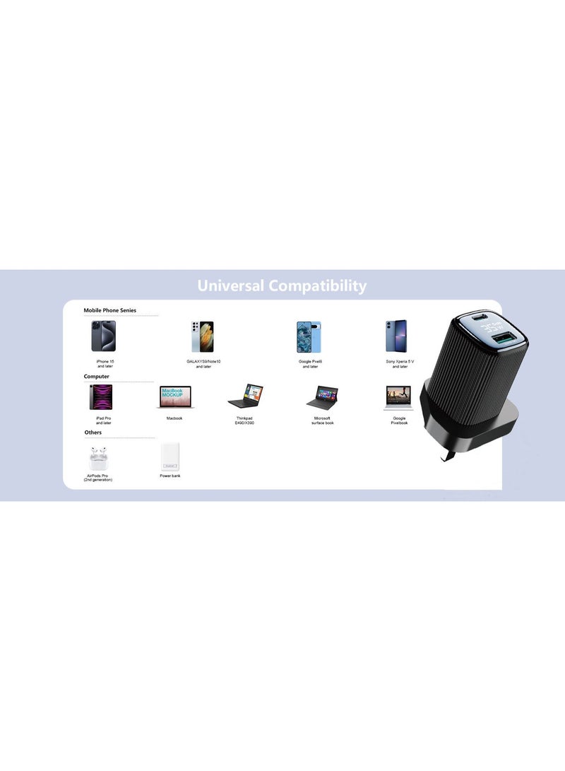 DADU GaN 35W Fast Charger DC 370 | PD + QC USB-C & USB Fast Charging Adapter with Digital Display, European & UK Travel Plug, Universal Compatibility for iPhone, Android, MacBook, Power Bank, ThinkPad, AirPods & Other Devices (Without Cable) - Image 2