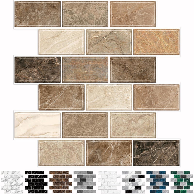 URCOLOR 10-Sheet Stick on Backsplash for Kitchen,12"x12" Peel and Stick Self Adhesive Wall Tiles Back Splashes for Bathroom Brown Marble Look - Image 1