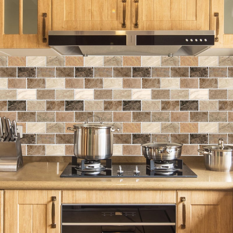 URCOLOR 10-Sheet Stick on Backsplash for Kitchen,12"x12" Peel and Stick Self Adhesive Wall Tiles Back Splashes for Bathroom Brown Marble Look - Image 2