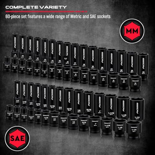 SEDY Master 1/2" Drive Impact Socket Set, 67-Piece Standard & Deep Master Impact Socket Set SAE 3/8"-1-1/4" & Metric 8-24mm Socket Set with Ratched Hand, Extension Bar, Reducer, Impact Universal Joint?Cr-V - Image 3