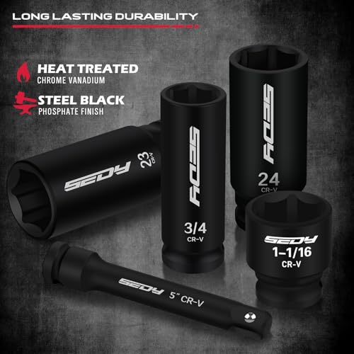 SEDY Master 1/2" Drive Impact Socket Set, 67-Piece Standard & Deep Master Impact Socket Set SAE 3/8"-1-1/4" & Metric 8-24mm Socket Set with Ratched Hand, Extension Bar, Reducer, Impact Universal Joint?Cr-V - Image 4