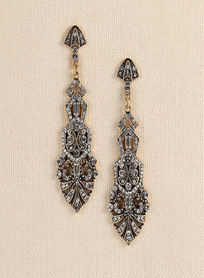 Coucoland 1920s Flapper Earrings Roaring 20s Great Gatsby Rhinestone Earrings (Stly2-Gold) - Image 4