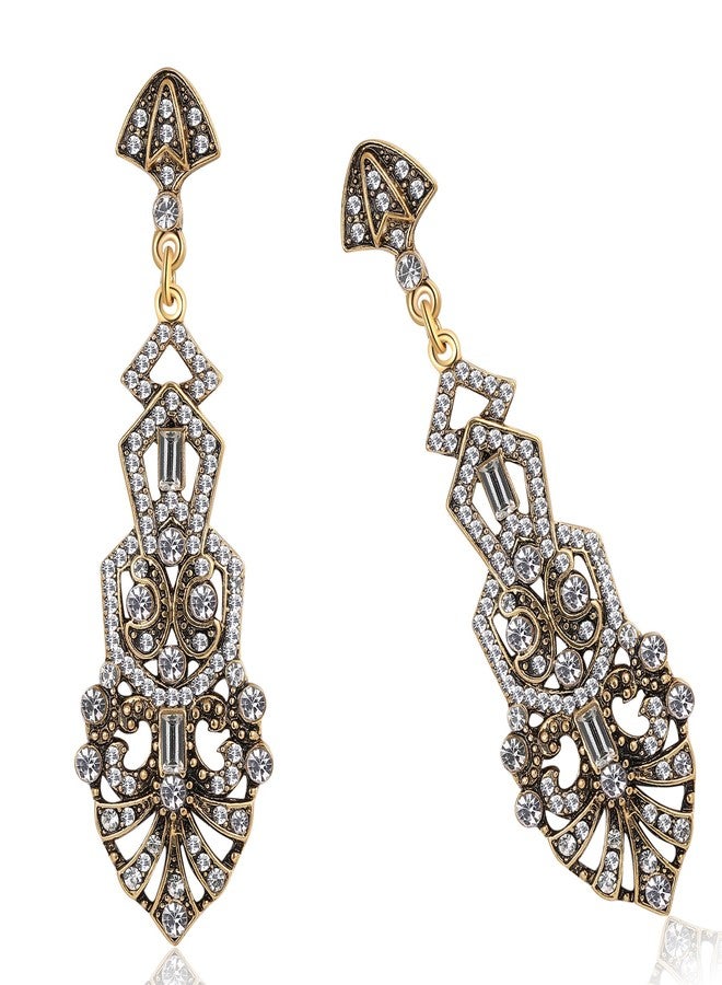 Coucoland 1920s Flapper Earrings Roaring 20s Great Gatsby Rhinestone Earrings (Stly2-Gold) - Image 3