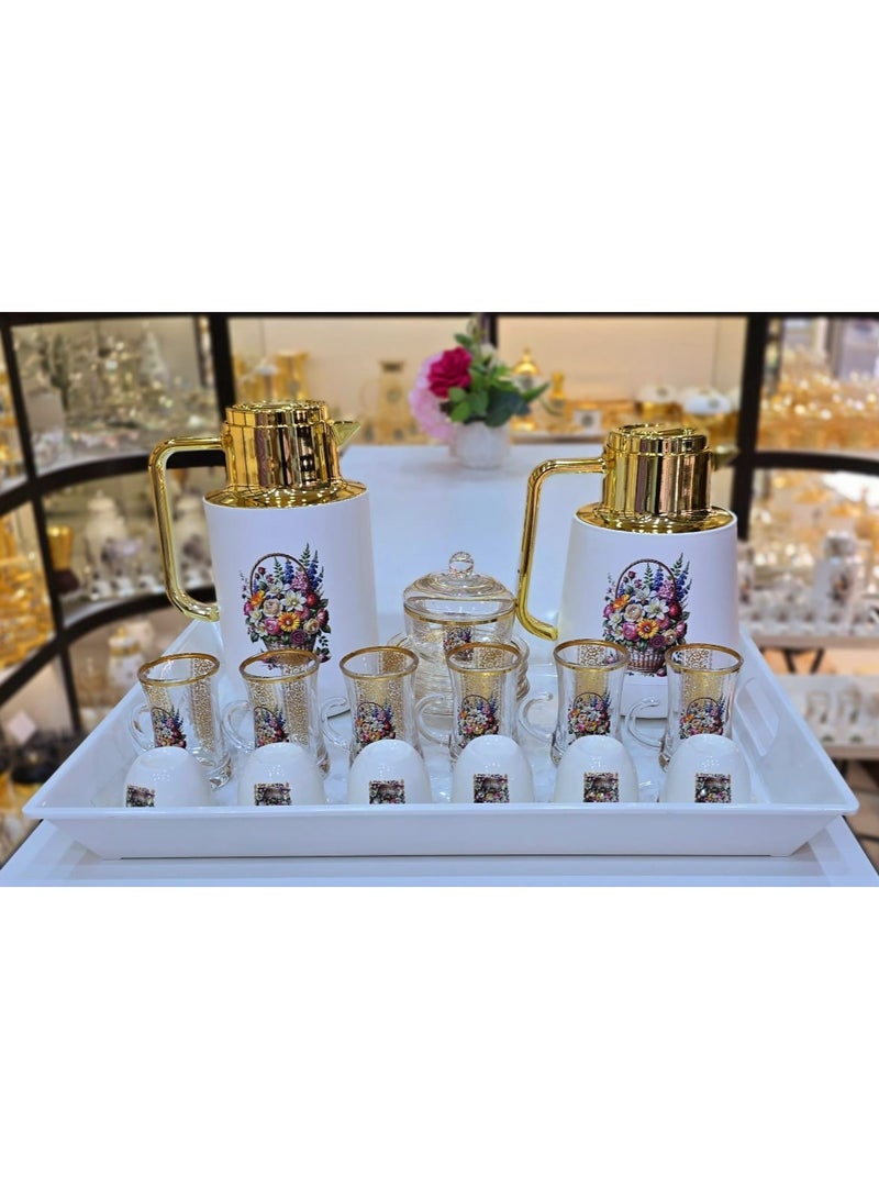 رادین طقم ترمس 22 قطعة 6 أكواب شاي مع 6 سوسر 6 أكواب كاوا 1 وعاء سكر 2 ترمس 1 صينية