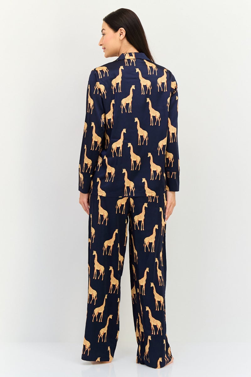 bebe Women 2 Pieces Animal Print Long Sleeves Nightwear Set, Multicolor - Image 4