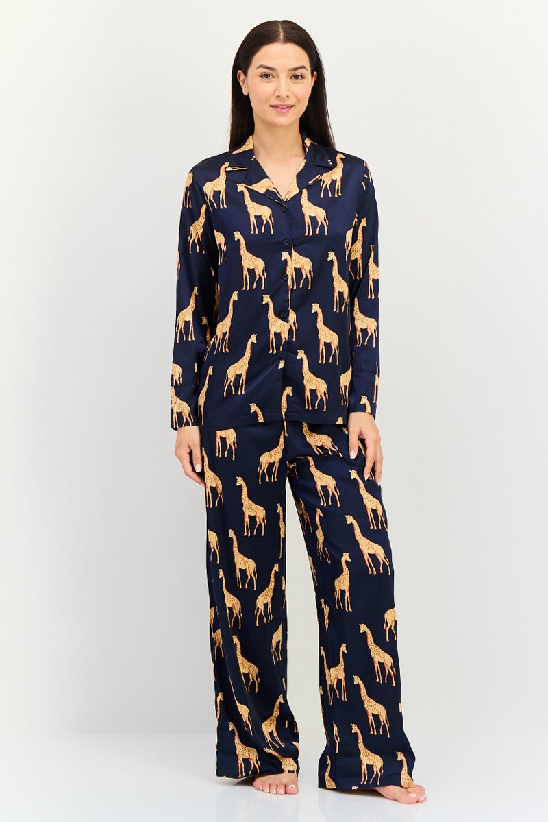 bebe Women 2 Pieces Animal Print Long Sleeves Nightwear Set, Multicolor - Image 1