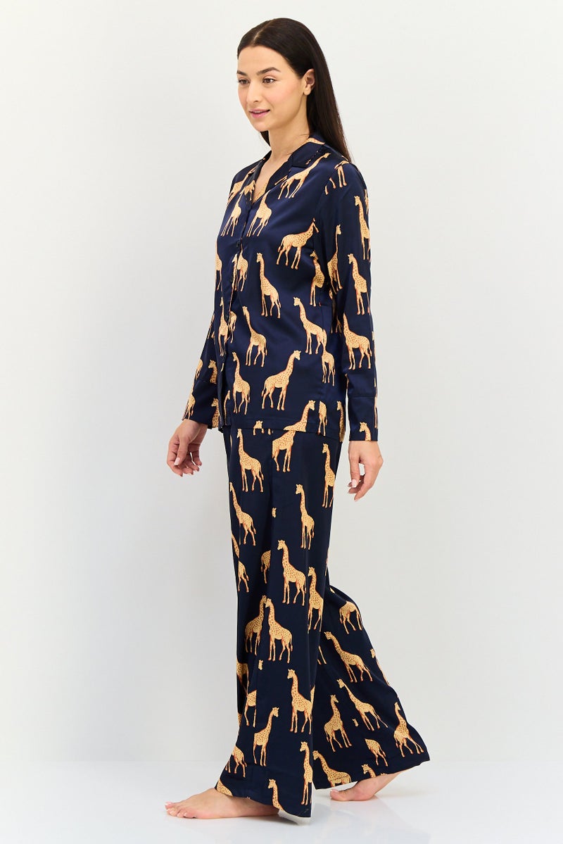 bebe Women 2 Pieces Animal Print Long Sleeves Nightwear Set, Multicolor - Image 3