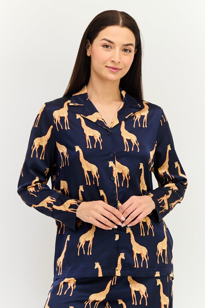 bebe Women 2 Pieces Animal Print Long Sleeves Nightwear Set, Multicolor - Image 2