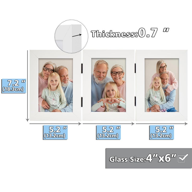 Frametory, 3 Picture Frames 4x6 Trifold Photo Frames Collage - Real Glass - Triple Folding (White, 1 Pack) - Image 4