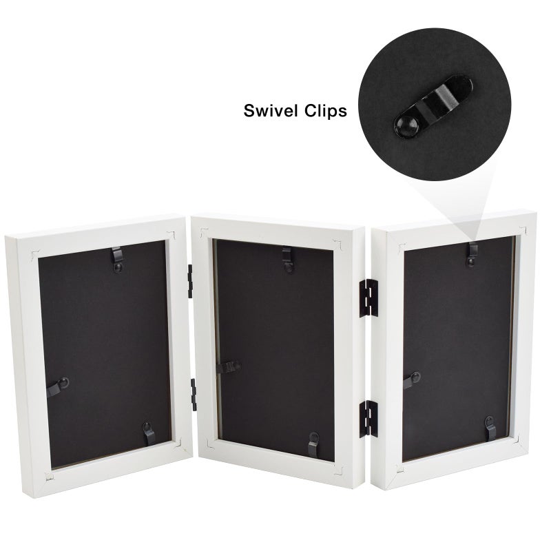 Frametory, 3 Picture Frames 4x6 Trifold Photo Frames Collage - Real Glass - Triple Folding (White, 1 Pack) - Image 5