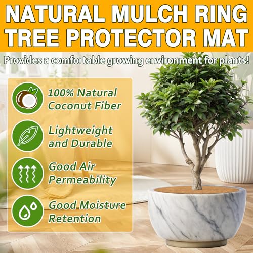 ZeeDix 6 Pack Coconut Fiber Mulch Ring, 24 Inch Coco Coir Tree Ring Mulch Mat, 100% Natural Tree Protector Mat Plant Cover Ring Coconut Coir Discs Tree Mats Mulch Rings for Indoor Outdoor Trees Plants - Image 3