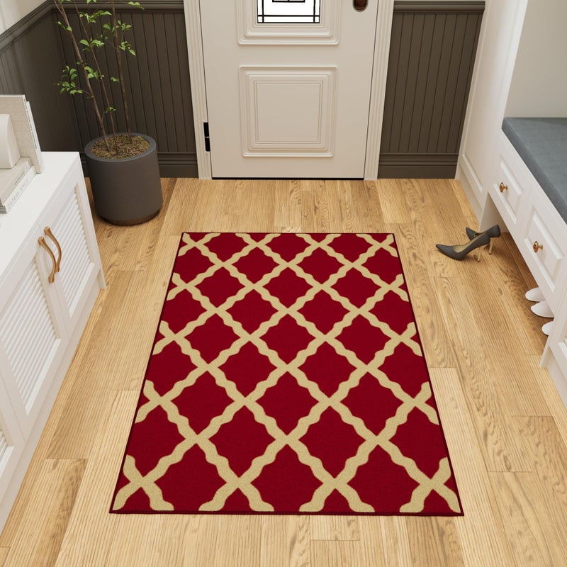 Ottomanson 33 x 5 Rugs for Living Room Trellis Area Rug for Bedroom  Non Slip Durable Large Floor Carpet for High Traffic Areas  Indoor Rug for Dining Room Kitchen Kids Playroom Red