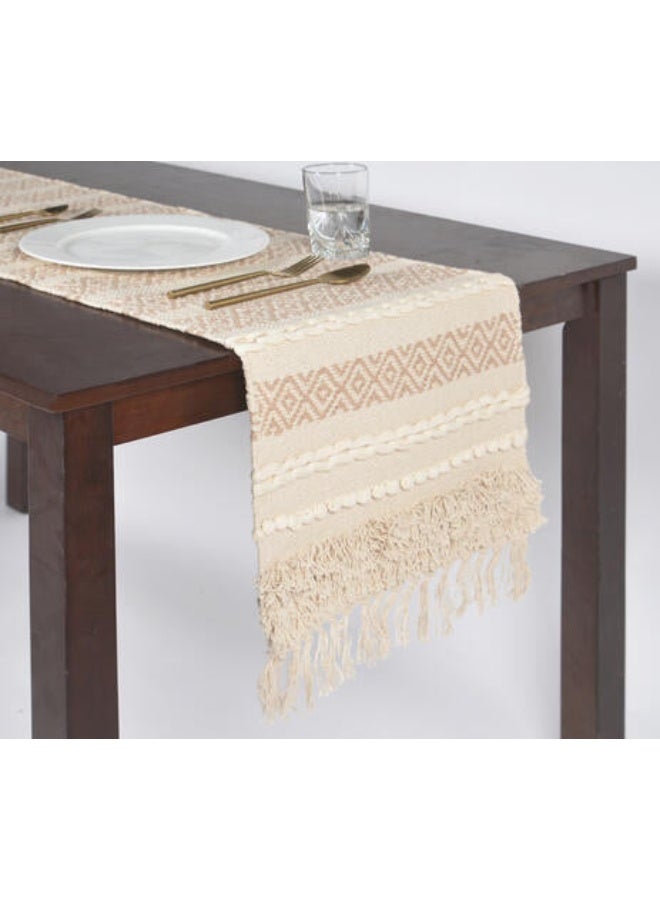 Handwoven Diamond Table Runner in Beige
