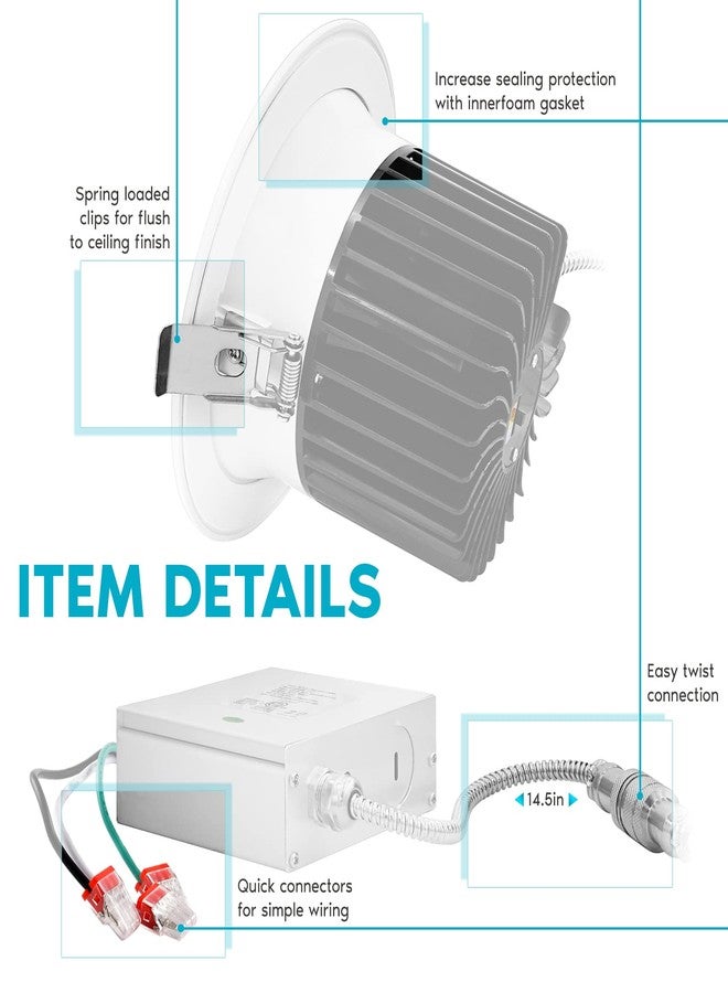 LUXRITE إضاءة لوكسرايت LED غائرة مقاس 6 بوصات مع صندوق توصيل، 24 واط، 1850 لومن، 5 ألوان قابلة للاختيار من 2700 كلفن إلى 5000 كلفن، إضاءة LED غائرة عميقة، إضاءة موجهة بزاوية 38 درجة، قابلة للتعتيم، مقاومة للماء، حاصلة على تصنيف IC، مدرجة في قائمة ETL - Image 3