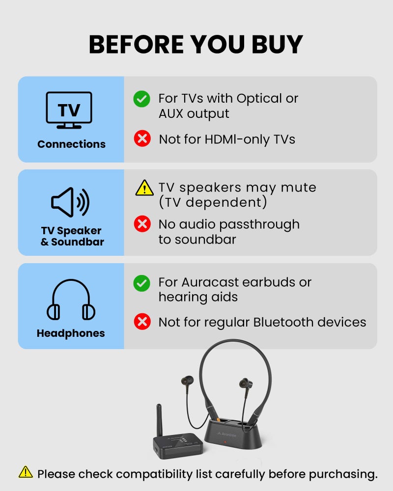 Avantree Aura Loop – Auracast Wireless TV Earbuds with Dual Connection for TV & Phone, 3 EQ Modes with Voice Clear, Charging Dock, Compatible with Auracast Hearing Aids for Seniors & Hard of Hearing - Image 3