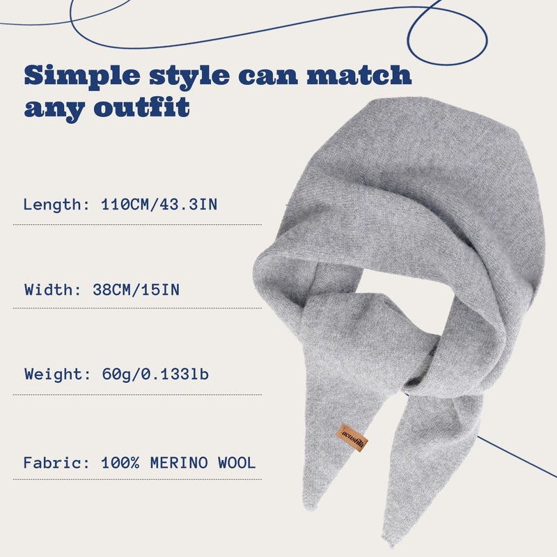 ACUSHLA 100% Merino Wool Triangle Scarf for Women Winter Neck Gaiter Warmer Knit Fashion Hooded Scarf Lightweight Soft Warm Neck Wrap for Ladies, 15.7'' X 47.2'', Light Grey - Image 4