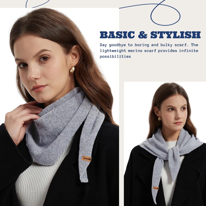 ACUSHLA 100% Merino Wool Triangle Scarf for Women Winter Neck Gaiter Warmer Knit Fashion Hooded Scarf Lightweight Soft Warm Neck Wrap for Ladies, 15.7'' X 47.2'', Light Grey - Image 2