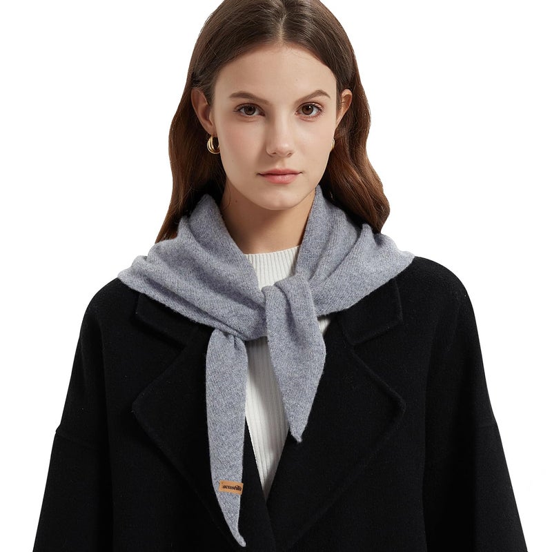 ACUSHLA 100% Merino Wool Triangle Scarf for Women Winter Neck Gaiter Warmer Knit Fashion Hooded Scarf Lightweight Soft Warm Neck Wrap for Ladies, 15.7'' X 47.2'', Light Grey - Image 1