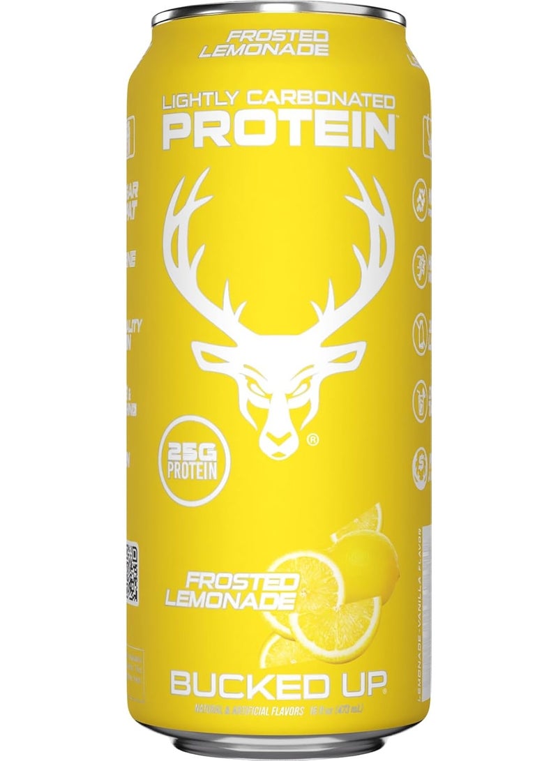 Bucked Up Lightly Carbonated Protein Soda | 25g Whey Isolate - Zero Sugar, Low Calorie, Caffeine Free, Clean Drink | Sparkling Protein Soda , 16 oz Cans (Frosted Lemonade) - Image 1