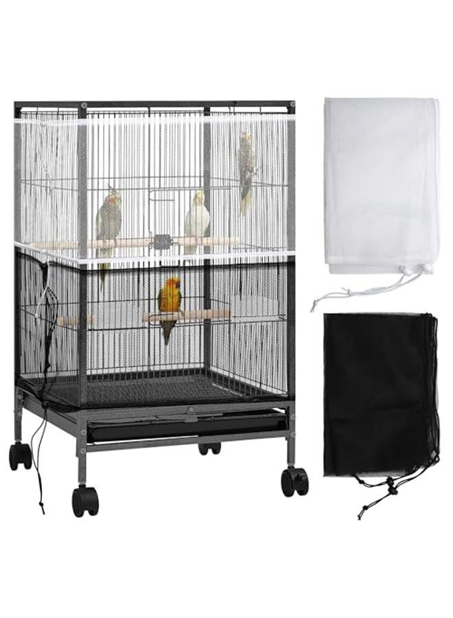 Catcan 2 Pack Bird Cage Cover,Bird Cage Seed Catcher,Heavy Duty Adjustable Nylon Mesh Net,Bird cage Seed Catcher Guard cage Cover for Parrot Parakeet Macaw African(L-94.4''*14.9'') - Image 1