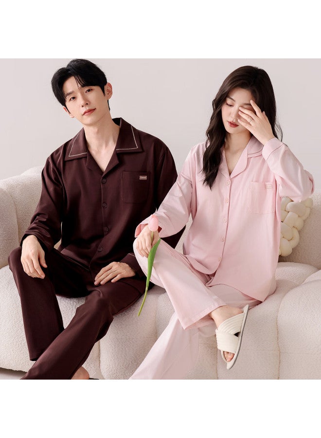 FENTENGCARE Fenteng Kean Couple Pure Cotton Women's Pajamas With Chest Pad Plus Size Men's Spring Autumn Lapel Homewear - Xxl - Image 1