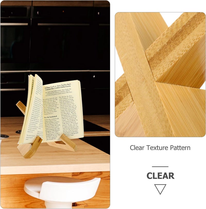 Wooden Cookbook Stand Portable Mini Holder for Recipe Book Display Rack Kitchen Counter Reading Book Stand Multi-Function Holder for Cooking - Image 3