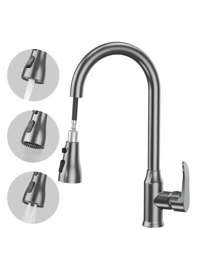 Beauenty Kitchen Faucet, Single Handle High Arc Gooseneck Modern Stainless Steel Kitchen Faucet With Pull-down Sprayer Brushed Nickel, Three-function Sprayer, Anti-fingerprint, Deck Plate Not Included - Image 1