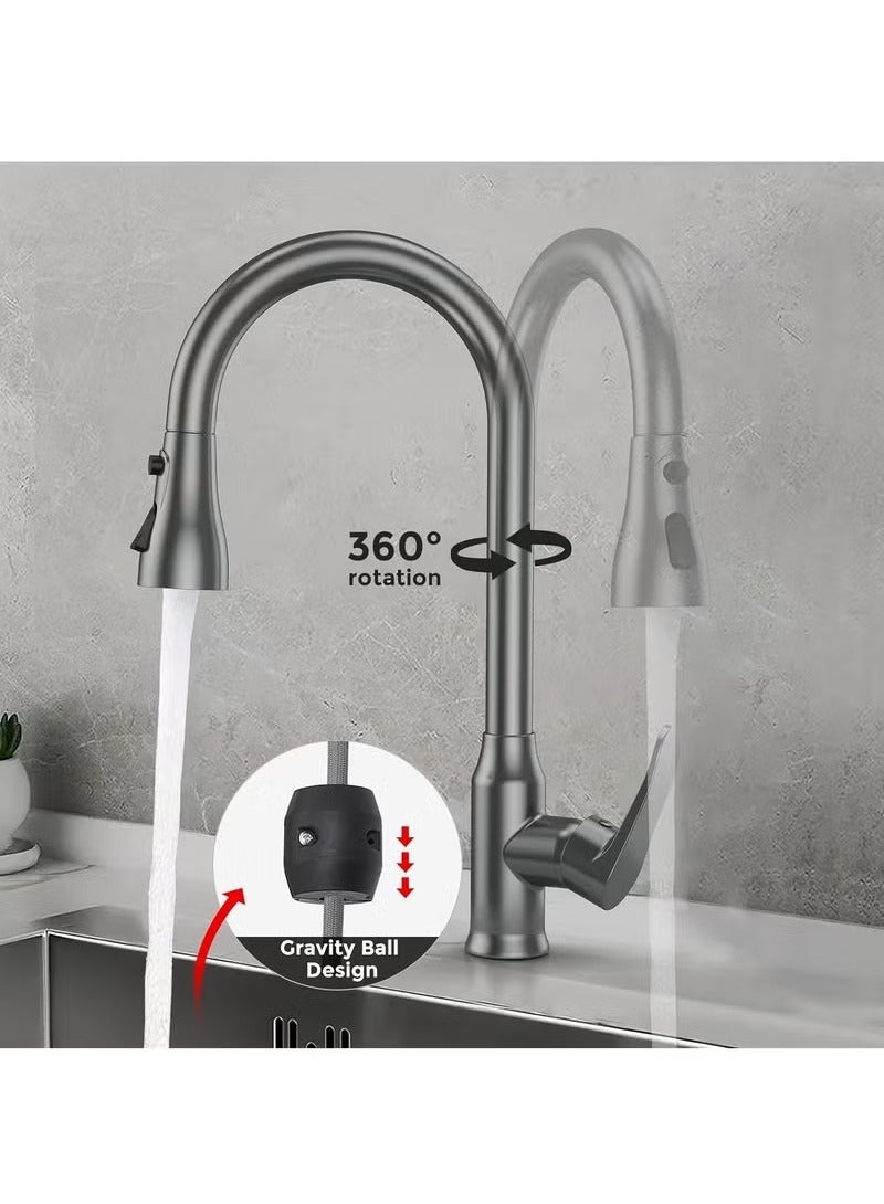 Beauenty Kitchen Faucet, Single Handle High Arc Gooseneck Modern Stainless Steel Kitchen Faucet With Pull-down Sprayer Brushed Nickel, Three-function Sprayer, Anti-fingerprint, Deck Plate Not Included - Image 3