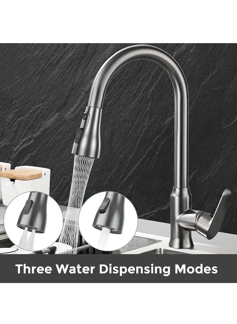 Beauenty Kitchen Faucet, Single Handle High Arc Gooseneck Modern Stainless Steel Kitchen Faucet With Pull-down Sprayer Brushed Nickel, Three-function Sprayer, Anti-fingerprint, Deck Plate Not Included - Image 5