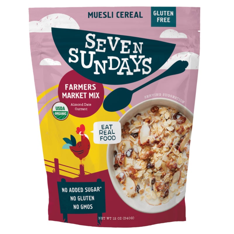 Seven Sundays Organic Muesli Cereal Farmers Market Almond Date Currant 12 Oz Bag Gluten Free 0g Added Sugar Enjoy Warm Cool or as Overnight Oats - Image 3