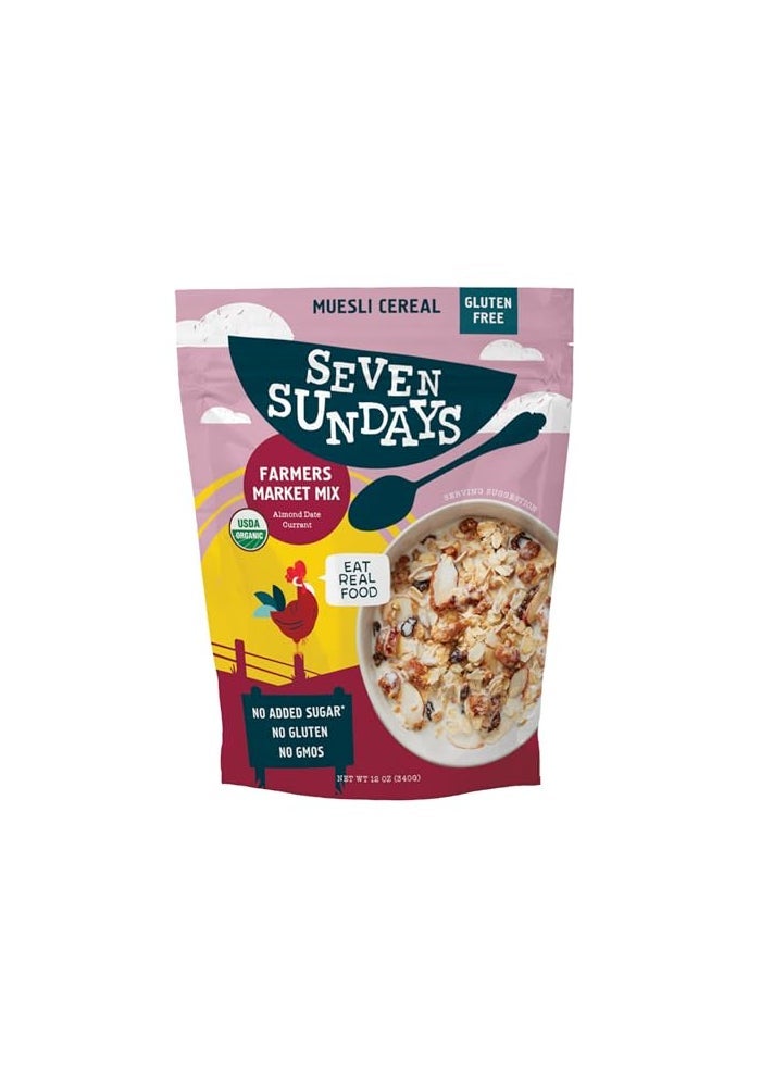 Seven Sundays Organic Muesli Cereal Farmers Market Almond Date Currant 12 Oz Bag Gluten Free 0g Added Sugar Enjoy Warm Cool or as Overnight Oats - Image 1