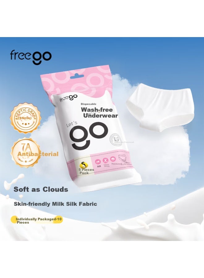 Free Go Freego Disposable Underwear For Women, Sterilized Daily Use, For Business Trips And Travel, Maternity, Plus Size, No-wash Milk Silk, Individually Wrapped, 10 Pieces, 2XL - Image 1