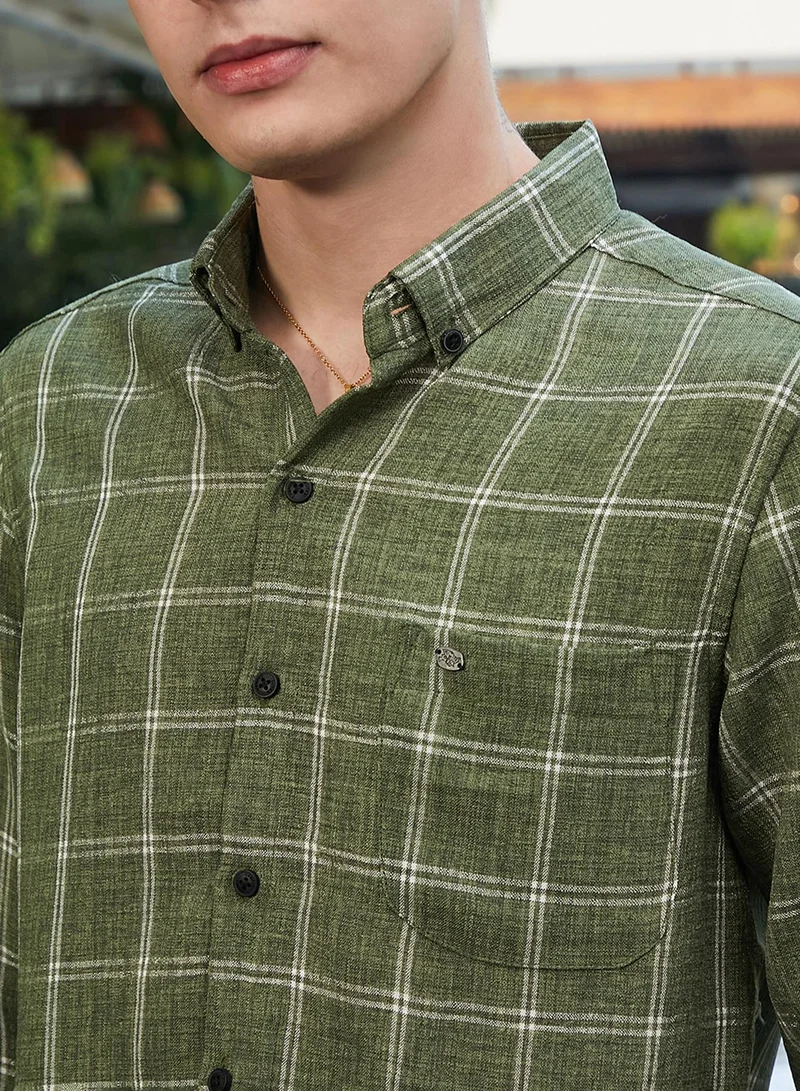 Campus Sutra Men's Olive Green BiGraph-Check Shirt