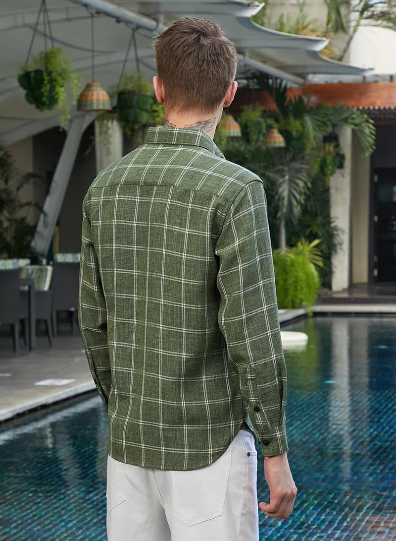 Campus Sutra Men's Olive Green BiGraph-Check Shirt