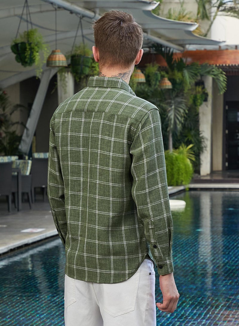 Campus Sutra Men's Olive Green BiGraph-Check Shirt  - Image 5