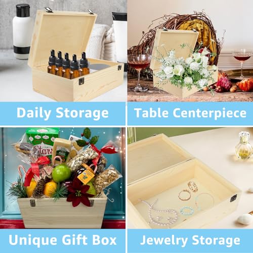 DAJAVE Unfinished Wooden Box, 12x9x5 Inch Large Wooden Box with Hinged Lid and Front Clasp, Pine Wood Box DIY Craft Stash Boxes for Arts Hobbies and Home Storage - Image 5