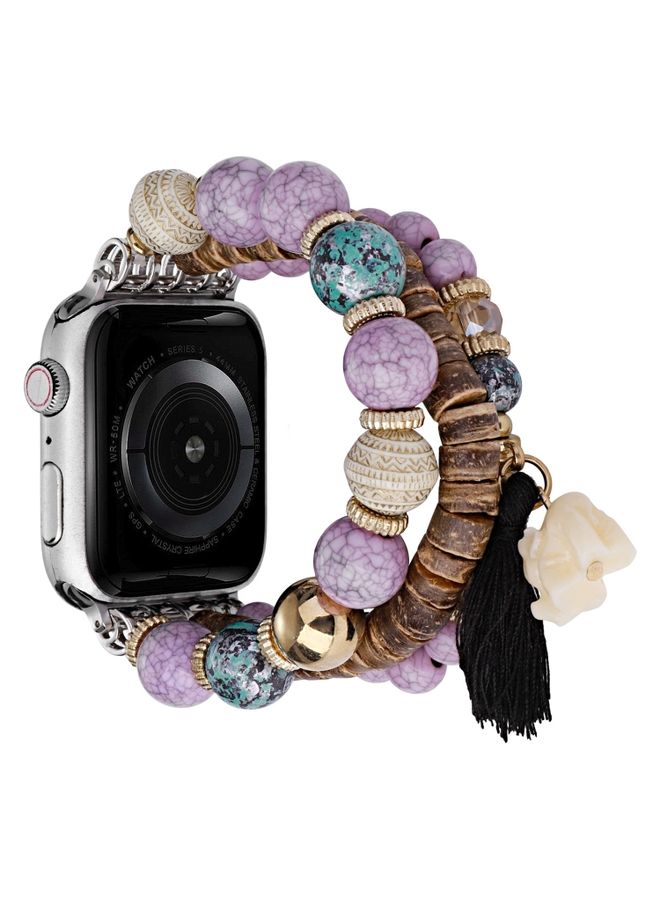 Replacement Strap Beads Elephant Pendant Watch Band For Apple Watch 9 41mm Purple 