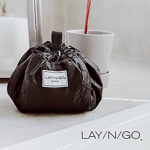 Lay-n-Go Cosmo Drawstring Cosmetic & Makeup Bag Organizer - Portable Drawstring Makeup Bag w/Zipper Pocket, Makeup Loops & More - Durable, Machine Washable Toiletry Bag (20", Comfort/Blue) - Image 2